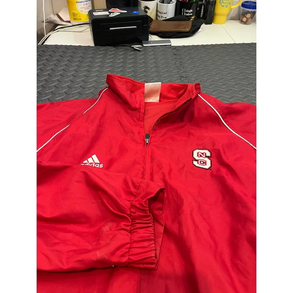 Adidas Windbreaker Jacket Mens XL Red NC State Wolfpack NCAA‎ Full Zip Coat